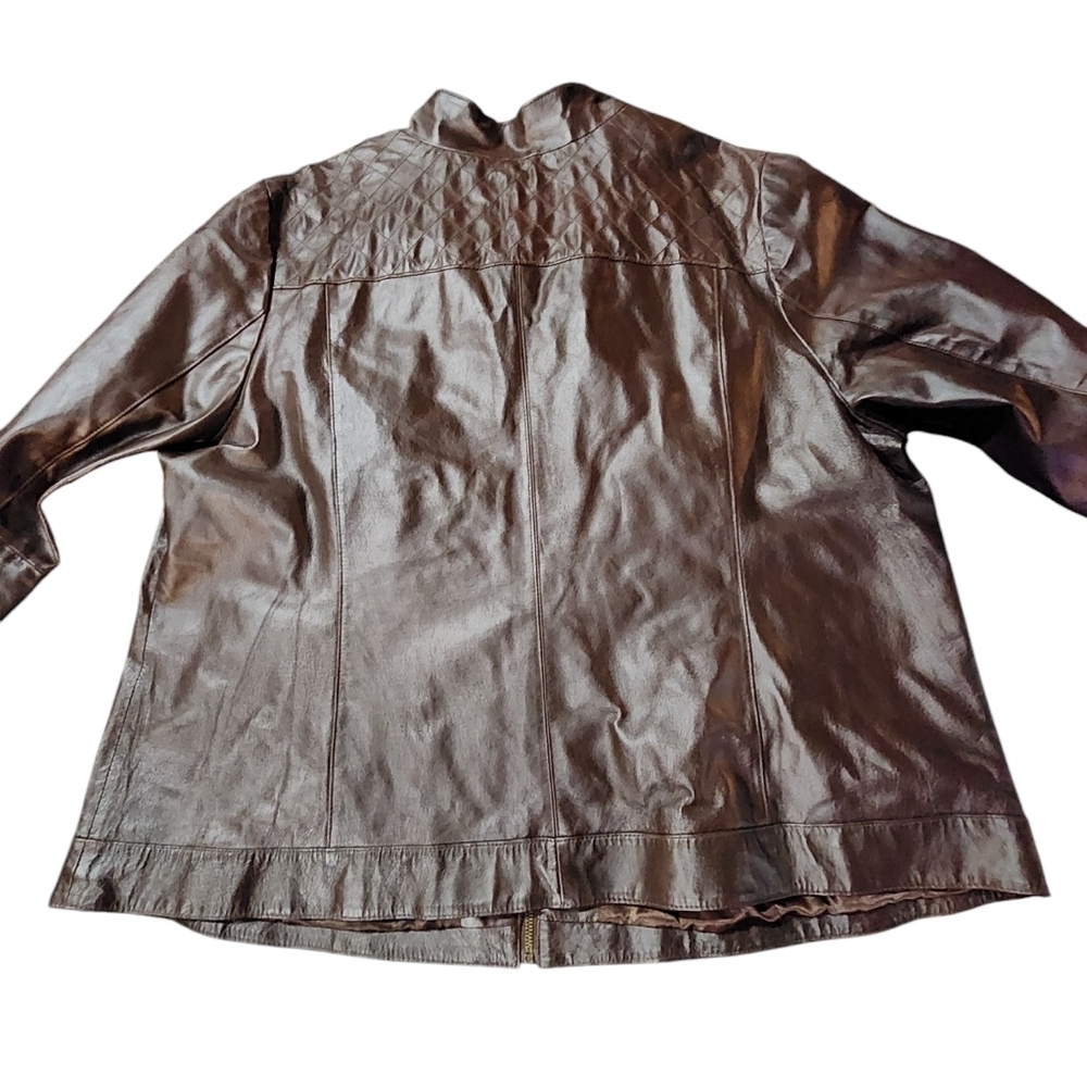 Jessica London Leather Jacket 26W Brown Plus Size 3X Quilted Moto - Picture 8 of 12